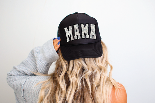 Mama Duck Camo DTF Printed Black Trucker Hat - Dream Upon A Design, LLC.