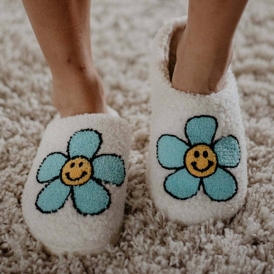 Mint Daisy Happy Face Slippers - Dream Upon A Design, LLC.