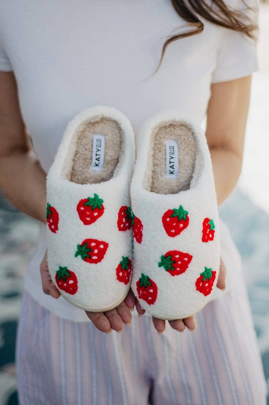 Strawberry Fuzzy Slippers for Women - Dream Upon A Design, LLC.