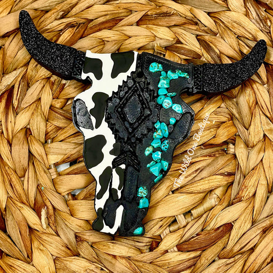 Cow Print Turquoise Bull Skull Car Freshie: Thousand Wishes - Dream Upon A Design, LLC.